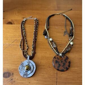 Boho Pendant Necklace Bundle Tiger Eye Tortoise Shell Statement Jewelry Lot